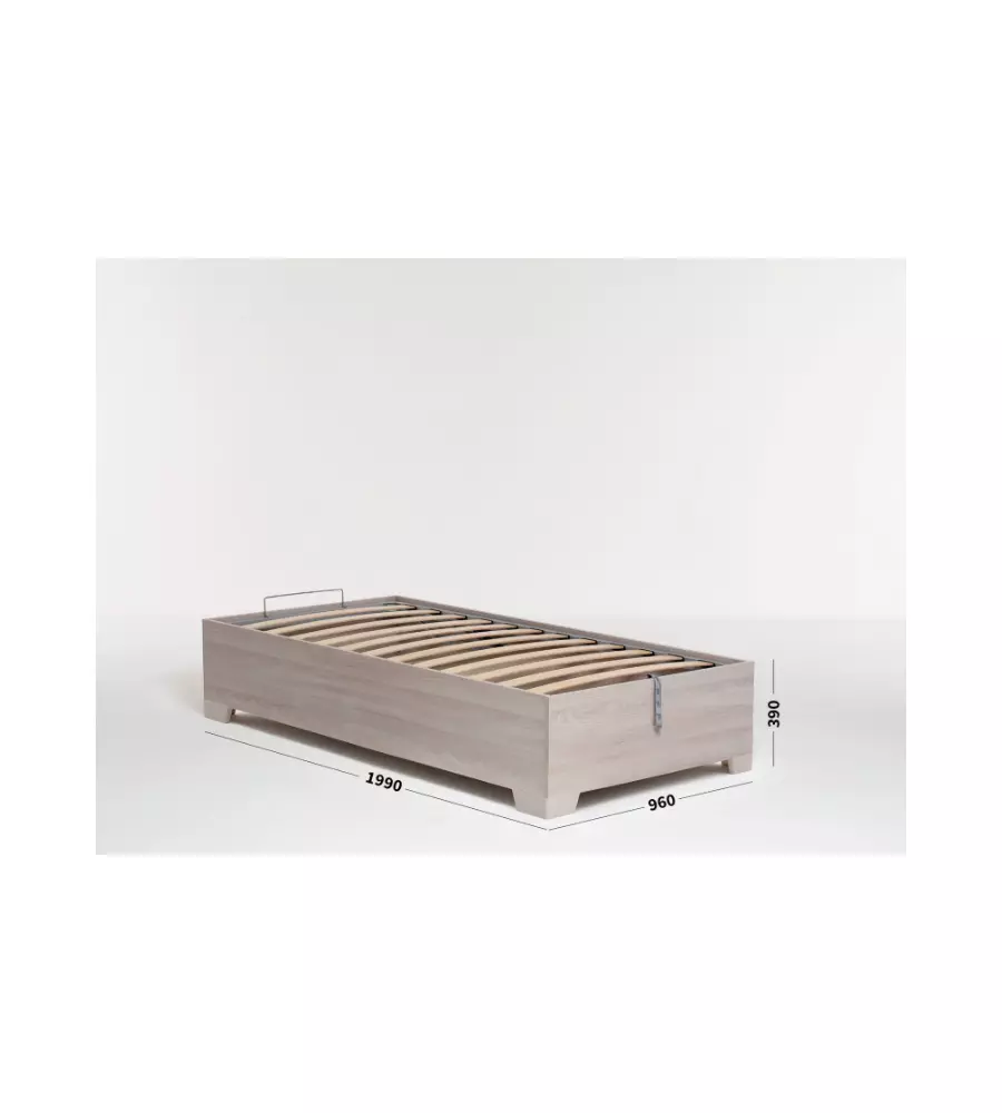 LETTO SINGOLO CONTENITORE CON PIEDINI "BED BOX" OLMO NATURALE 90X190 CM